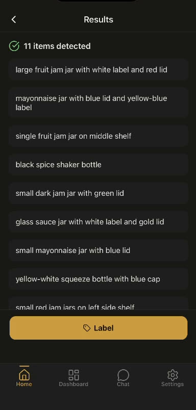 Results screen listing the detected items in a scan