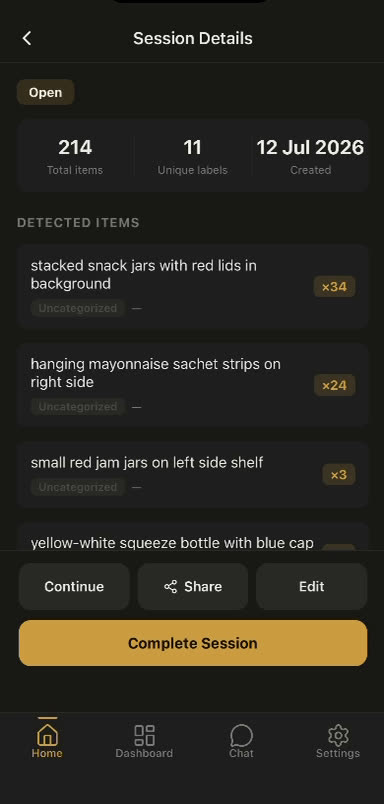 Session details screen with the Complete Session button