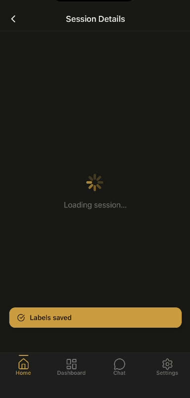 Labels saved confirmation message on the session screen