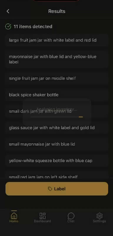 Results screen listing the detected items